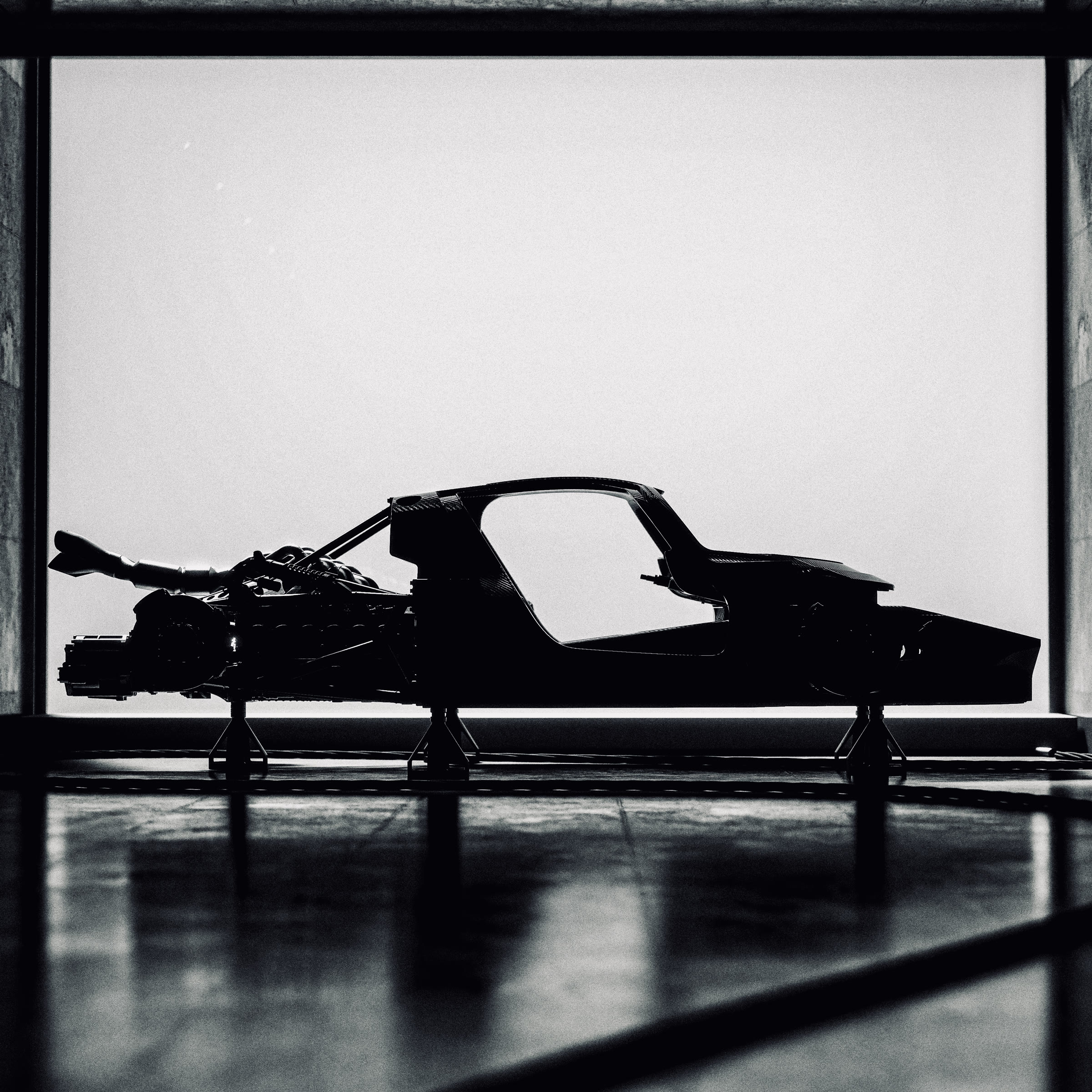 Carbon monocoque and chassis, backlit
